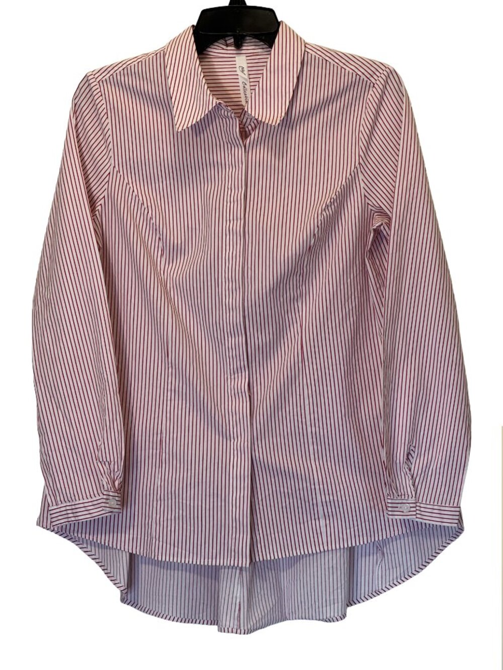 Women Red and White Stripe High Low  Shirt Size M